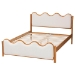Baxton Studio Lilia Mid-Century Modern Scalloped Cream Boucle and Oak Brown Wood Queen Platform Bed - BSOMG0236-Cream-Queen