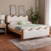 Baxton Studio Lilia Mid-Century Modern Scalloped Cream Boucle and Oak Brown Wood Queen Platform Bed - BSOMG0236-Cream-Queen