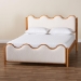 Baxton Studio Lilia Mid-Century Modern Scalloped Cream Boucle and Oak Brown Wood Queen Platform Bed - BSOMG0236-Cream-Queen