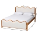 Baxton Studio Lilia Mid-Century Modern Scalloped Cream Boucle and Oak Brown Wood Queen Platform Bed - BSOMG0236-Cream-Queen