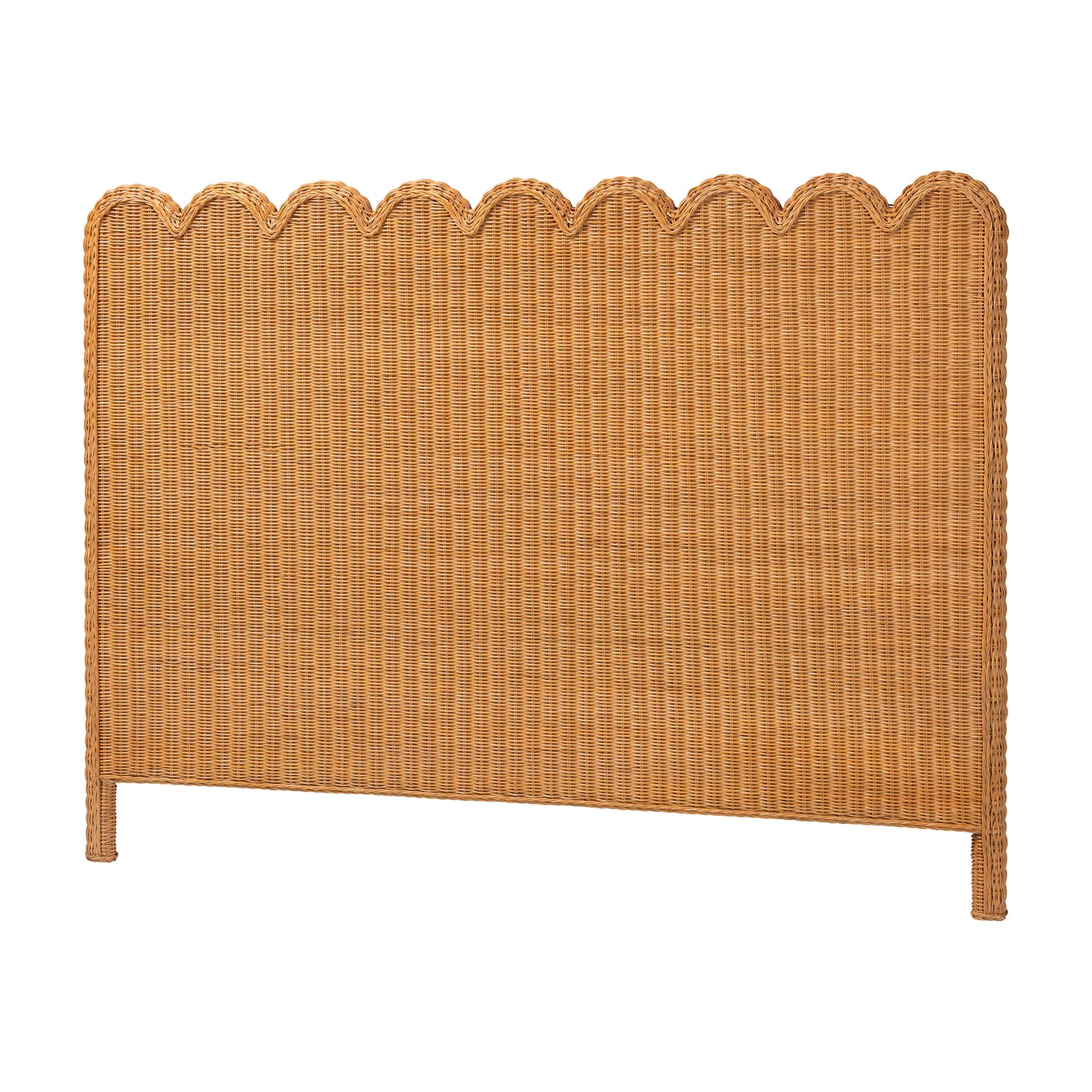 bali & pari Maritza Bohemian Light Honey Scalloped Rattan Pitrit King Standalone Headboard