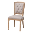 Baxton Studio Estelle  Chic Rustic French Country Cottage Weathered Oak Beige Fabric Button-tufted Upholstered Dining Chair Affordable modern furniture in Chicago, Classic Dining Chair, Modern Chair, cheap Chair,