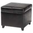 Baxton Studio Black Full Leather Storage Cube Ottoman Affordable modern furniture in Chicago, Black Full Leather Storage Cube Ottoman , Living Room Furniture Chicago