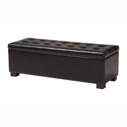Baxton Studio Roanoke Ottoman-Brown Storage, Ottoman, Contemporary, Black, Leather, Wood 
