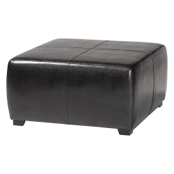Baxton Studio Belmont Black Leather Large Square Cocktail Ottoman with Wood Feet affordable modern furniture in Chicago, Belmont Black Leather Large Square Cocktail Ottoman with Wood Feet, Living Room Furniture Chicago
