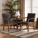Baxton Studio Theresa Mid-Century Modern Dark Grey Fabric Upholstered and Walnut Brown Finished Wood Living Room Accent Chair (Set of 2) - BSOBBT5390-Dark Grey/Walnut-CC