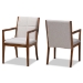 Baxton Studio Theresa Mid-Century Modern Greyish Beige Fabric Upholstered and Walnut Brown Finished Wood Living Room Accent Chair (Set of 2) - BSOBBT5390-Greyish Beige/Walnut-CC