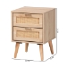 Baxton Studio Baird Mid-Century Modern Light Oak Brown Finished Wood and Rattan 2-Drawer End Table - BSOSR196128-Rattan-ET