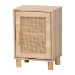 Baxton Studio Maclean Mid-Century Modern Rattan and Natural Brown Finished Wood 1-Door End Table - BSOLYA20-104-Natural-ET