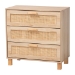 Baxton Studio Sebille Mid-Century Modern Light Brown Finished Wood 3-Drawer Storage Cabinet with Natural Rattan - BSOLC21020906-Rattan-3DW-Cabinet