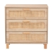 Baxton Studio Sebille Mid-Century Modern Light Brown Finished Wood 3-Drawer Storage Cabinet with Natural Rattan - BSOLC21020906-Rattan-3DW-Cabinet