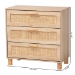 Baxton Studio Sebille Mid-Century Modern Light Brown Finished Wood 3-Drawer Storage Cabinet with Natural Rattan - BSOLC21020906-Rattan-3DW-Cabinet