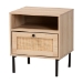 Baxton Studio Caterina Mid-Century Modern Transitional Natural Brown Finished Wood and Natural Rattan 1-Door End Table - BSOWES-2101-Natural/Black-ET
