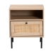 Baxton Studio Caterina Mid-Century Modern Transitional Natural Brown Finished Wood and Natural Rattan 1-Door End Table - BSOWES-2101-Natural/Black-ET