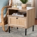 Baxton Studio Caterina Mid-Century Modern Transitional Natural Brown Finished Wood and Natural Rattan 1-Door End Table - BSOWES-2101-Natural/Black-ET