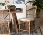 bali & pari Kim Modern Bohemian White Fabric and Natural Brown Rattan Dining Chair - BSOKim-Natural Rattan-DC