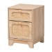 Baxton Studio Elsbeth Mid-Century Modern Light Brown Finished Wood and Natural Rattan 1-Drawer End Table - BSOLC22040701-Rattan-ET