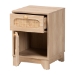 Baxton Studio Elsbeth Mid-Century Modern Light Brown Finished Wood and Natural Rattan 1-Drawer End Table - BSOLC22040701-Rattan-ET