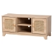 Baxton Studio Elsbeth Mid-Century Modern Light Brown Finished Wood and Natural Rattan 2-Door TV Stand - BSOLC22040702-Rattan-TV Stand