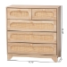 Baxton Studio Elsbeth Mid-Century Modern Oak Brown Finished Wood and Natural Rattan 5-Drawer Storage Cabinet - BSOLC22040704-Rattan-5DW Cabinet