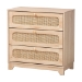 Baxton Studio Elsbeth Japandi Oak Brown Finished Wood and Natural Rattan 3-Drawer Storage Cabinet - BSOLC22040703-Rattan-3DW Cabinet