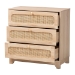 Baxton Studio Elsbeth Japandi Oak Brown Finished Wood and Natural Rattan 3-Drawer Storage Cabinet - BSOLC22040703-Rattan-3DW Cabinet