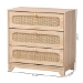 Baxton Studio Elsbeth Japandi Oak Brown Finished Wood and Natural Rattan 3-Drawer Storage Cabinet - BSOLC22040703-Rattan-3DW Cabinet
