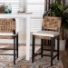 bali & pari Alise Modern Bohemian Dark Brown Mahogany Wood and Seagrass Counter Stool - BSOAlise-Mahogany-Cushion-CS