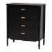 Baxton Studio Marisela Black Wood Chest of Drawers with Gold Handles - 4-Drawer Vertical Storage Dresser with Bamboo-Inspired Legs, Modern Transitional Accent Furniture for Bedroom or Guest Room - BSOMG9014-Black 9990-4DW-Chest
