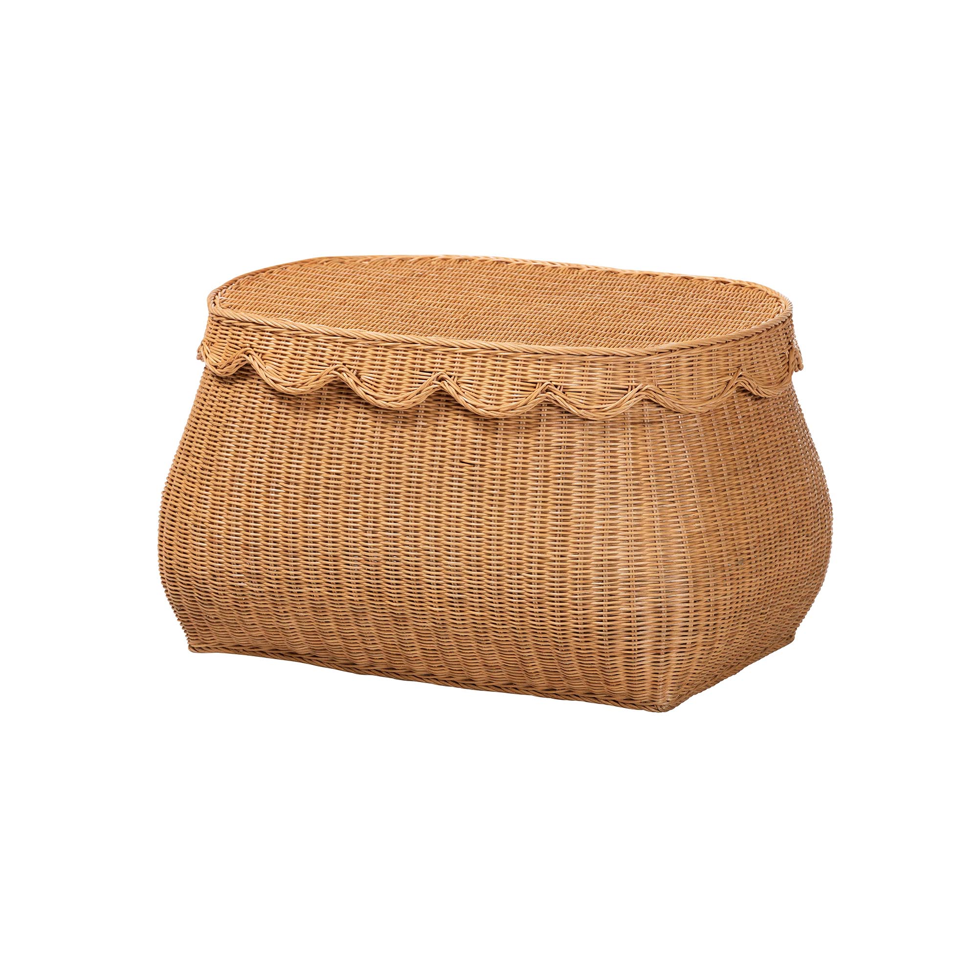bali & pari Ayleen Natural Rattan Basket with Scalloped Lid - Handwoven Wicker Storage Box, Boho Coastal Home Decor, Medium